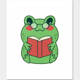 Kawaii Frog Reading a Book Cute Toad Lover Posters and Art
